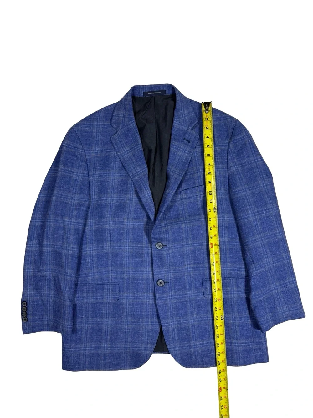 Joseph Abboud Blazer 44S Blue Plaid Wool Silk Linen Sport Coat Business Preppy